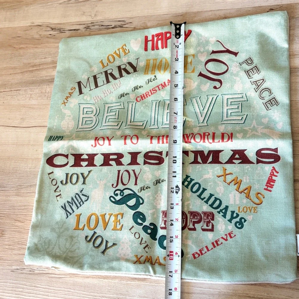 2 Vtg Merry Christmas Concept Words Pillow Cushion Cover Decorative 18x18 Cotton